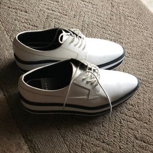 White leather platform oxfords